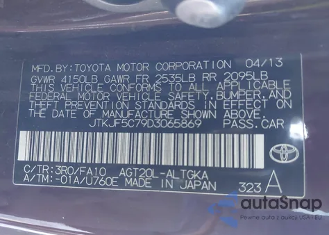 2013 Scion Tc from USA, damaged, VIN JTKJF5C79D3065869